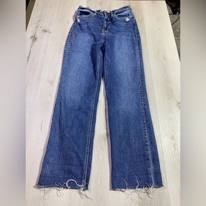 Flying Monkey Raw Hem Straight Leg High Waist Stretch Jeans, Medium Wash, 27